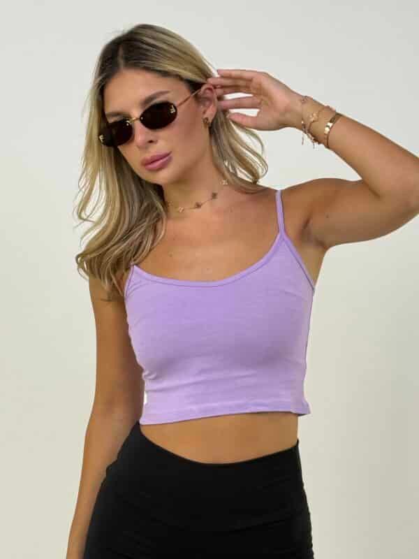 גופיית ספגטי בטן בצבע סגול לילך