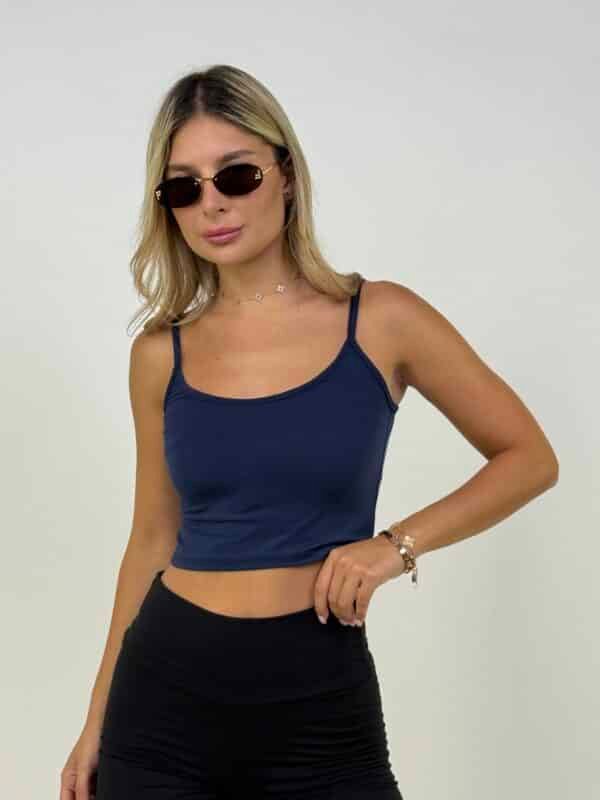 גופיית ספגטי בטן בצבע כחול כהה