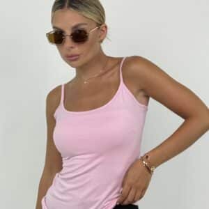 גופיית ספגטי בייסיק בצבע ורוד בייבי