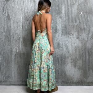 שמלת קשירה פאנלים בגוון ירוק