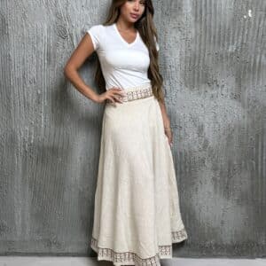 חצאית מקסי פשתן בצבע קרם