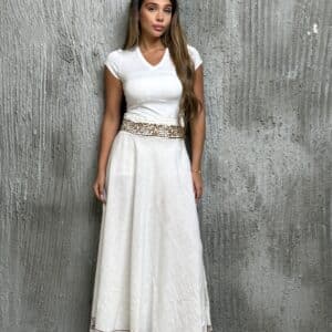 חצאית מקסי פשתן בצבע לבן