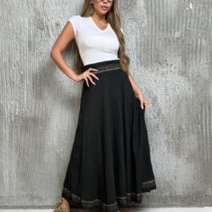 חצאית מקסי פשתן בצבע שחור
