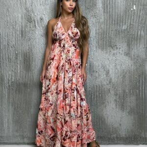 שמלת קשירה פאנלים בגוון אדום